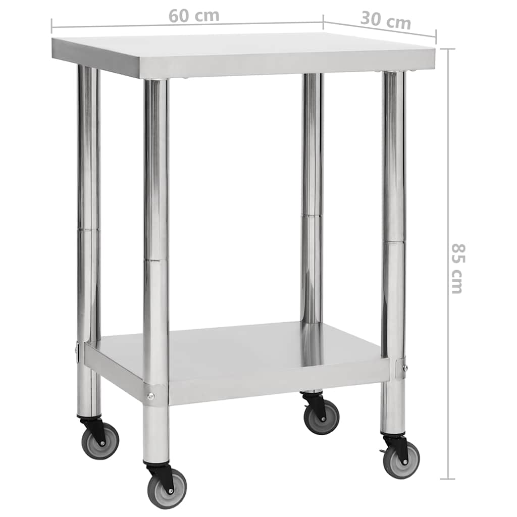 Kitchen Work Table with Wheels 60x30x85 cm Stainless Steel