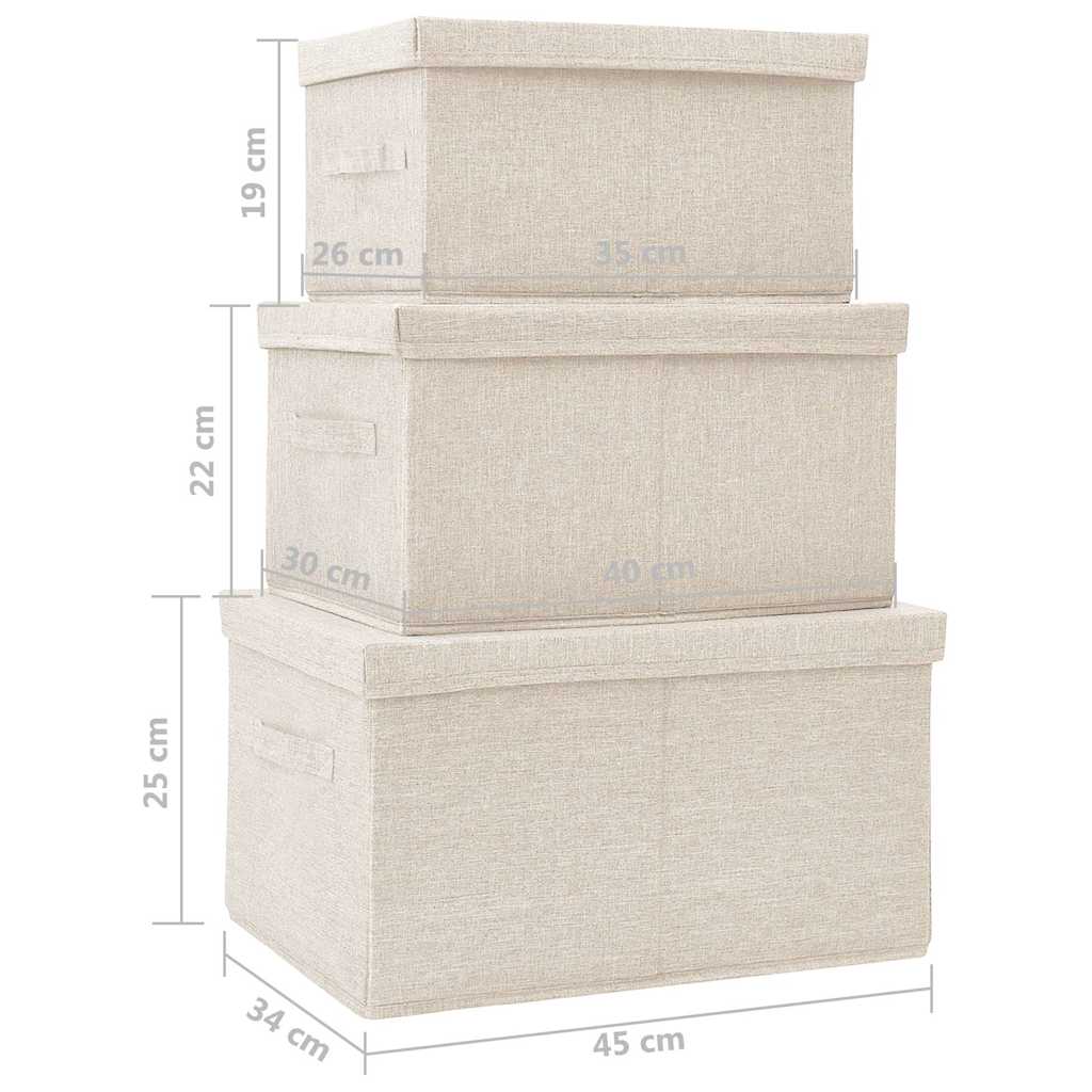 332920 vidaXL Stackable Storage Box Set of 3 Piece Fabric Cream