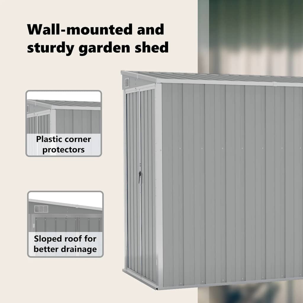 Wall-mounted Garden Shed Grey 118x288x178 cm Galvanised Steel