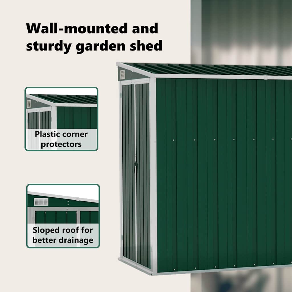 Wall-mounted Garden Shed Green 118x382x178 cm Galvanised Steel