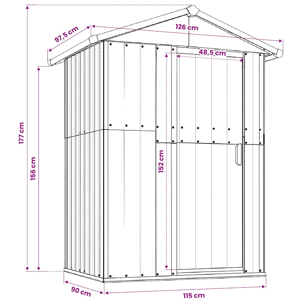 Garden Shed Anthracite 126x97.5x177 cm Galvanised Steel