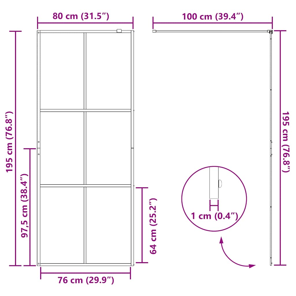 151023 vidaXL Walk-in Shower Wall with Clear ESG Glass 80x195 cm Black