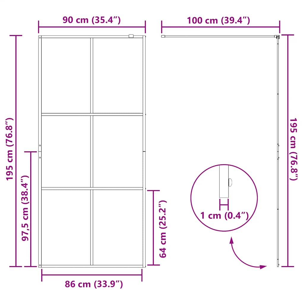 151024 vidaXL Walk-in Shower Wall with Clear ESG Glass 90x195 cm Black