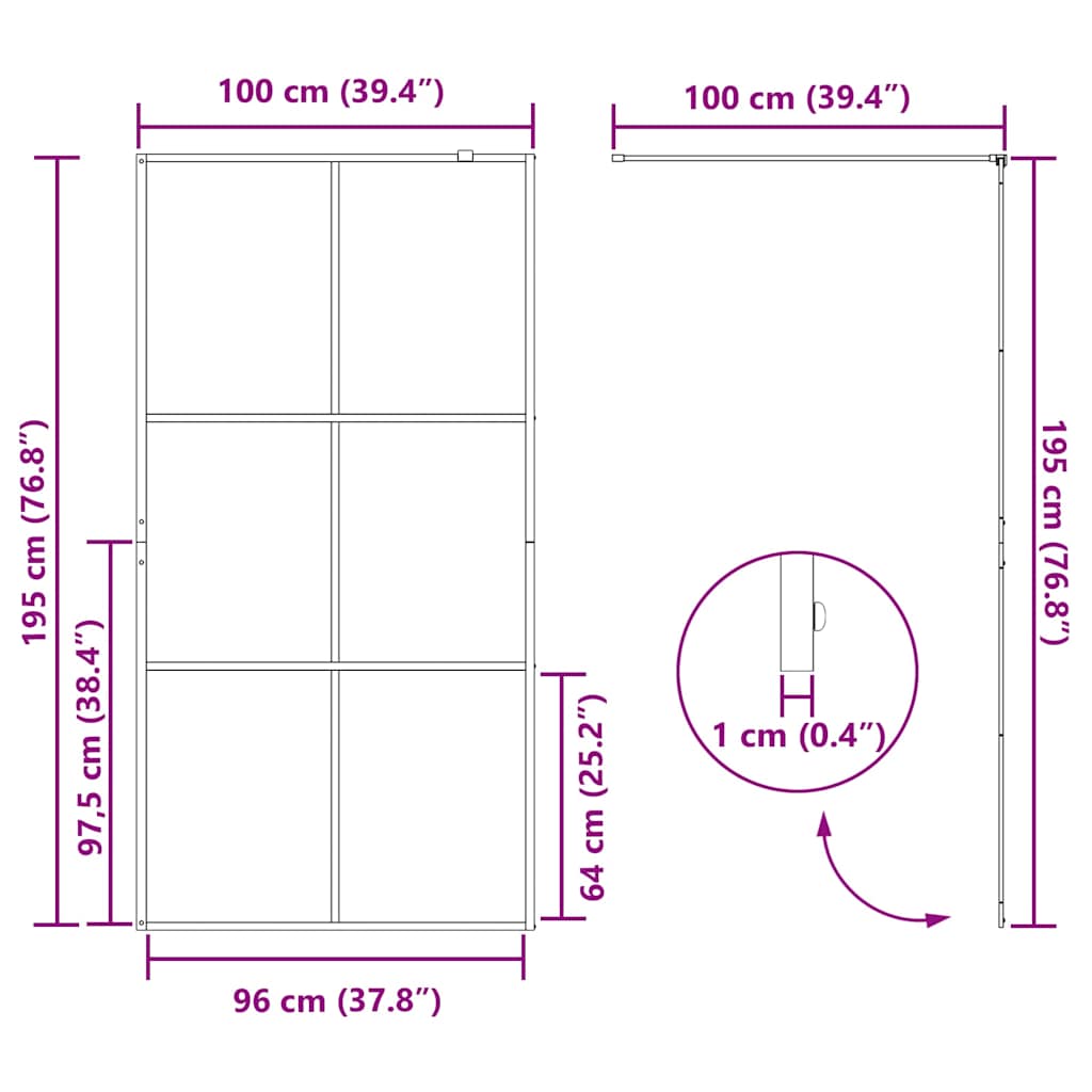 151025 vidaXL Walk-in Shower Wall with Clear ESG Glass 100x195 cm Black