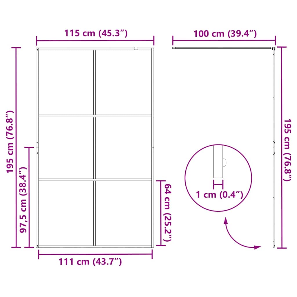 151026 vidaXL Walk-in Shower Wall with Clear ESG Glass 115x195 cm Black