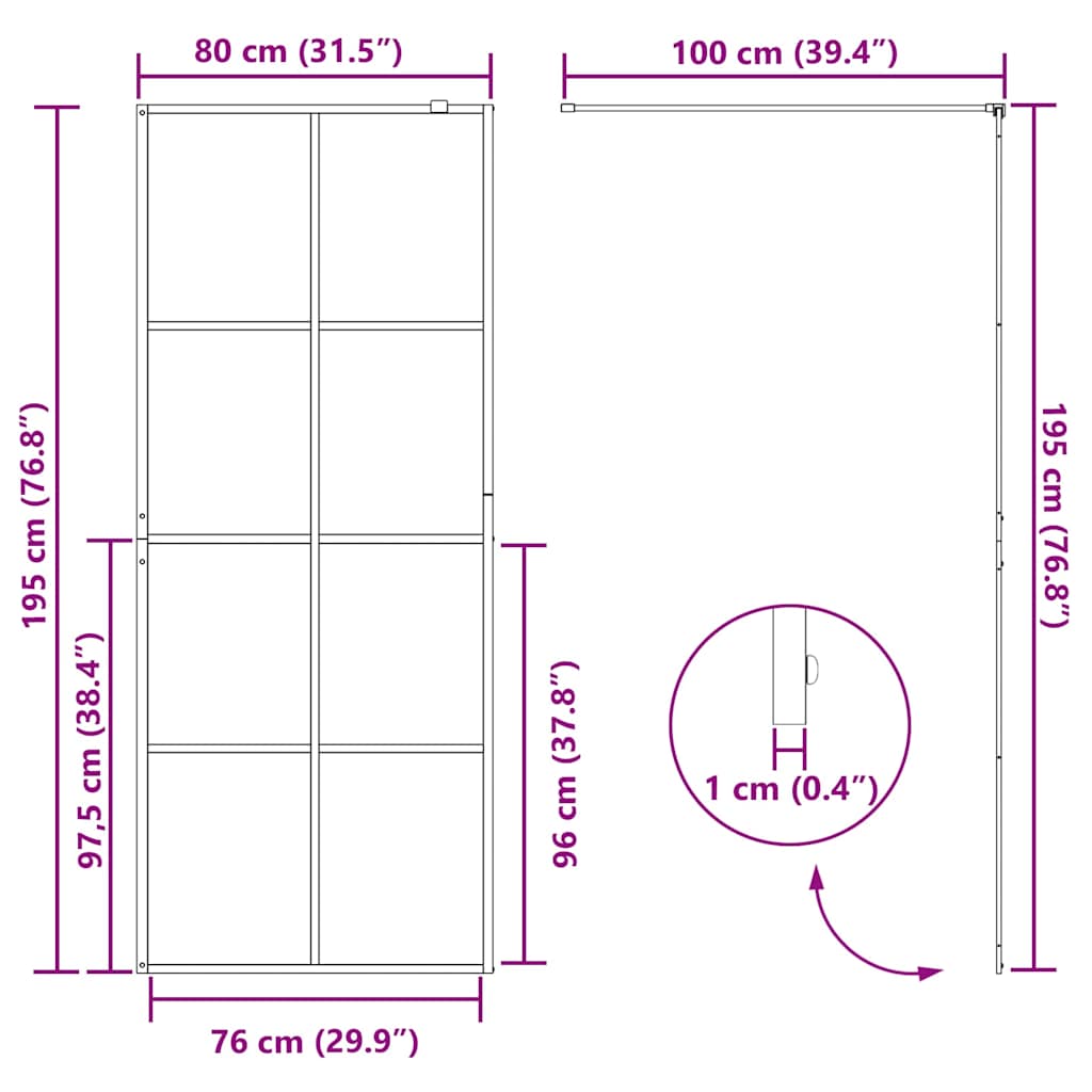 151033 vidaXL Walk-in Shower Wall with Clear ESG Glass 80x195 cm Black