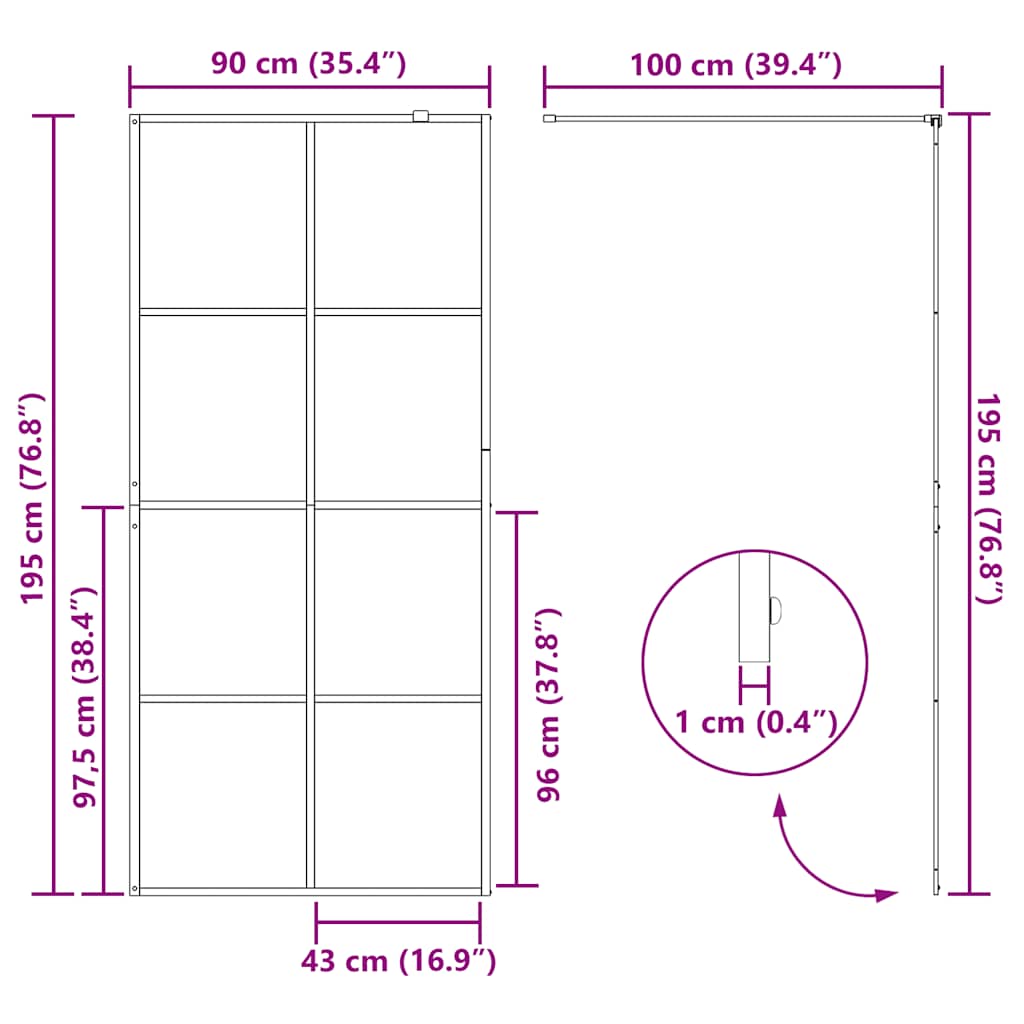 151034 vidaXL Walk-in Shower Wall with Clear ESG Glass 90x195 cm Black