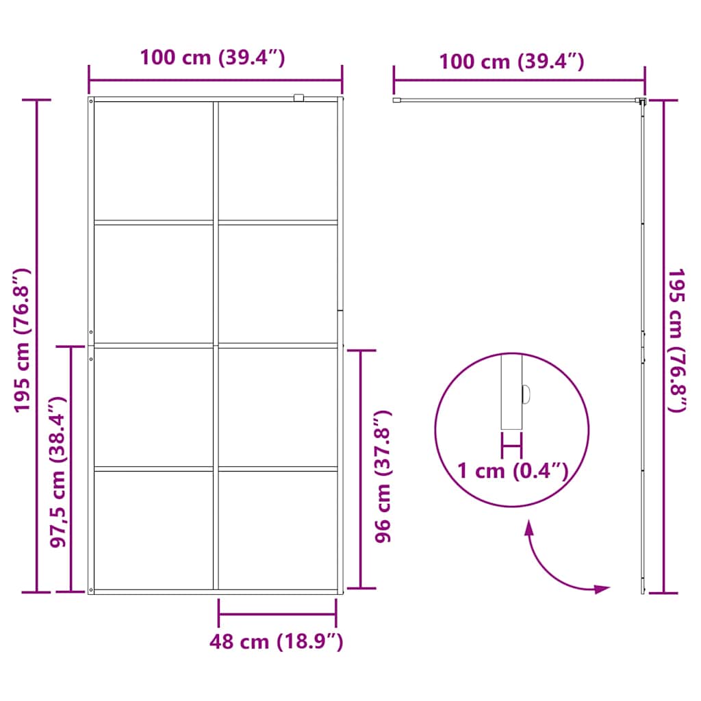 151035 vidaXL Walk-in Shower Wall with Clear ESG Glass 100x195 cm Black