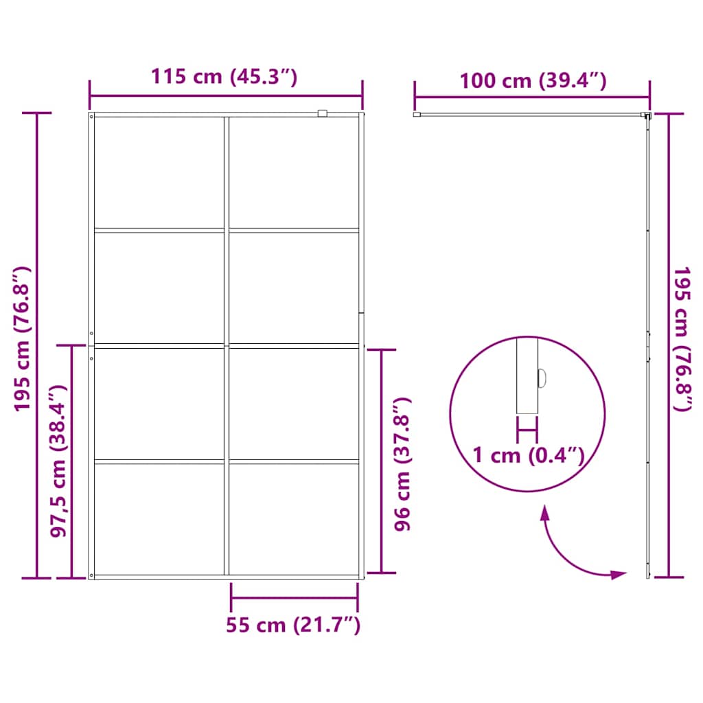 151036 vidaXL Walk-in Shower Wall with Clear ESG Glass 115x195 cm Black