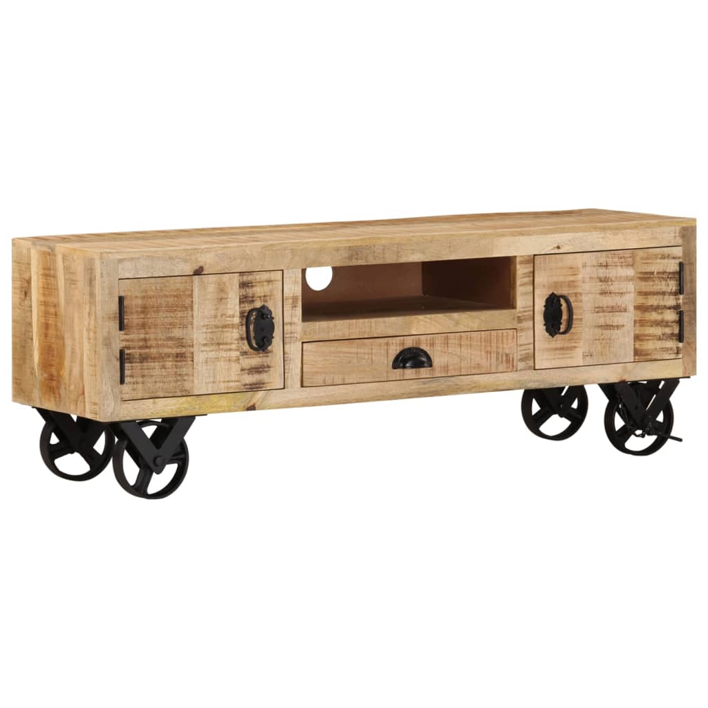 TV Cabinet with Wheels 110x30x37 cm Rough Mango Wood