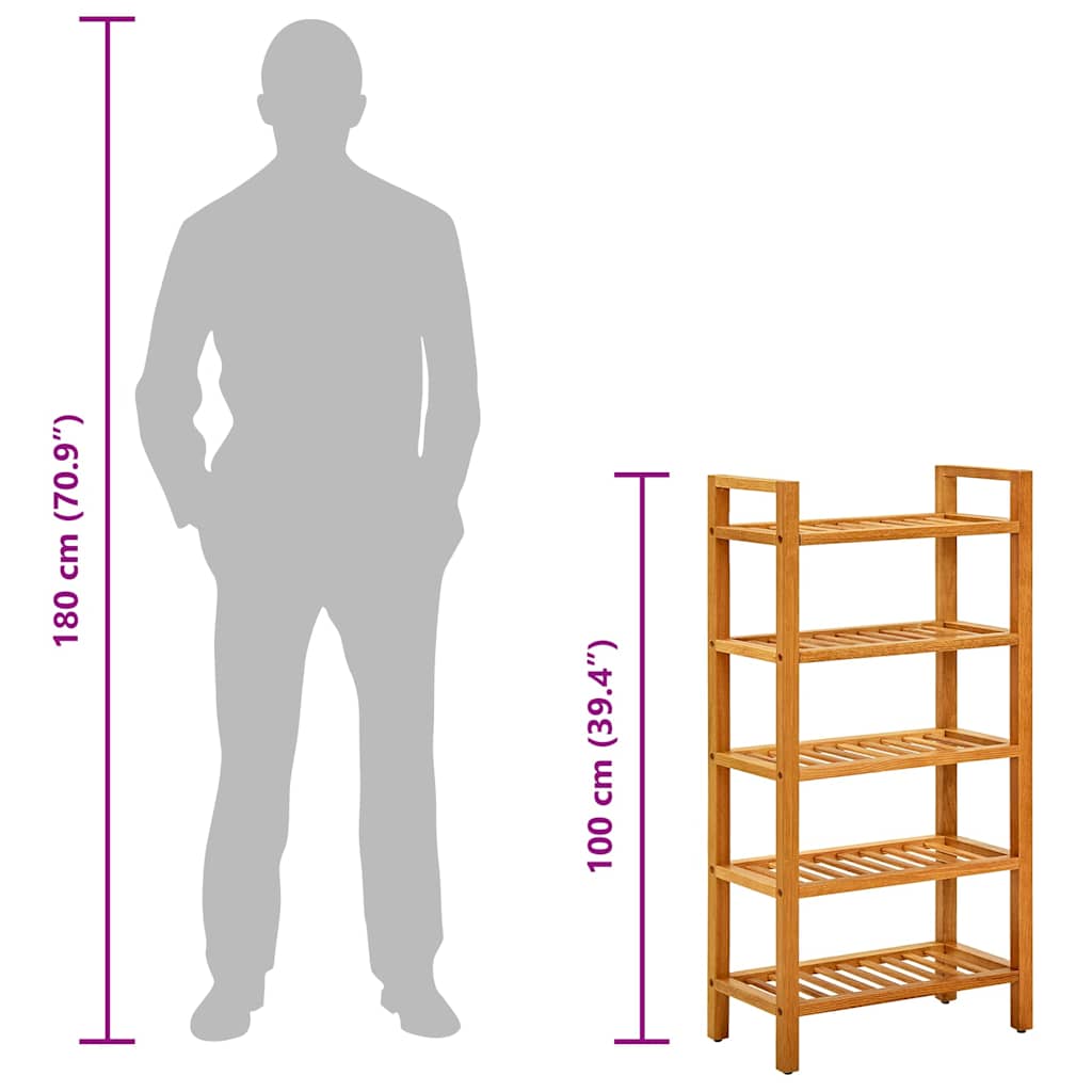 331747 vidaXL Shoe Rack with 5 Shelves 50x27x100 cm Solid Oak Wood