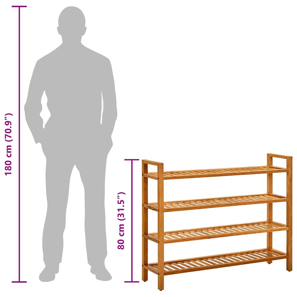 331750 vidaXL Shoe Rack with 4 Shelves 100x27x80 cm Solid Oak Wood