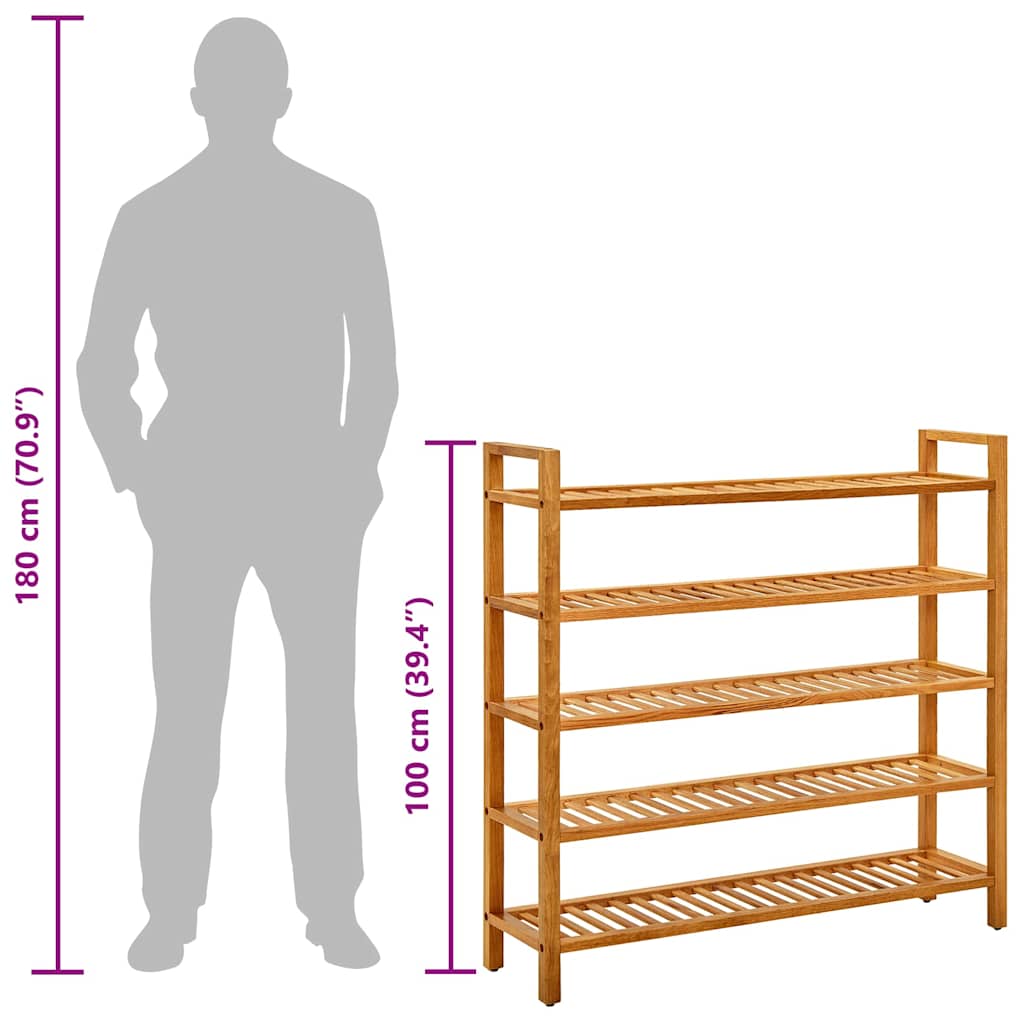 331751 vidaXL Shoe Rack with 5 Shelves 100x27x100 cm Solid Oak Wood