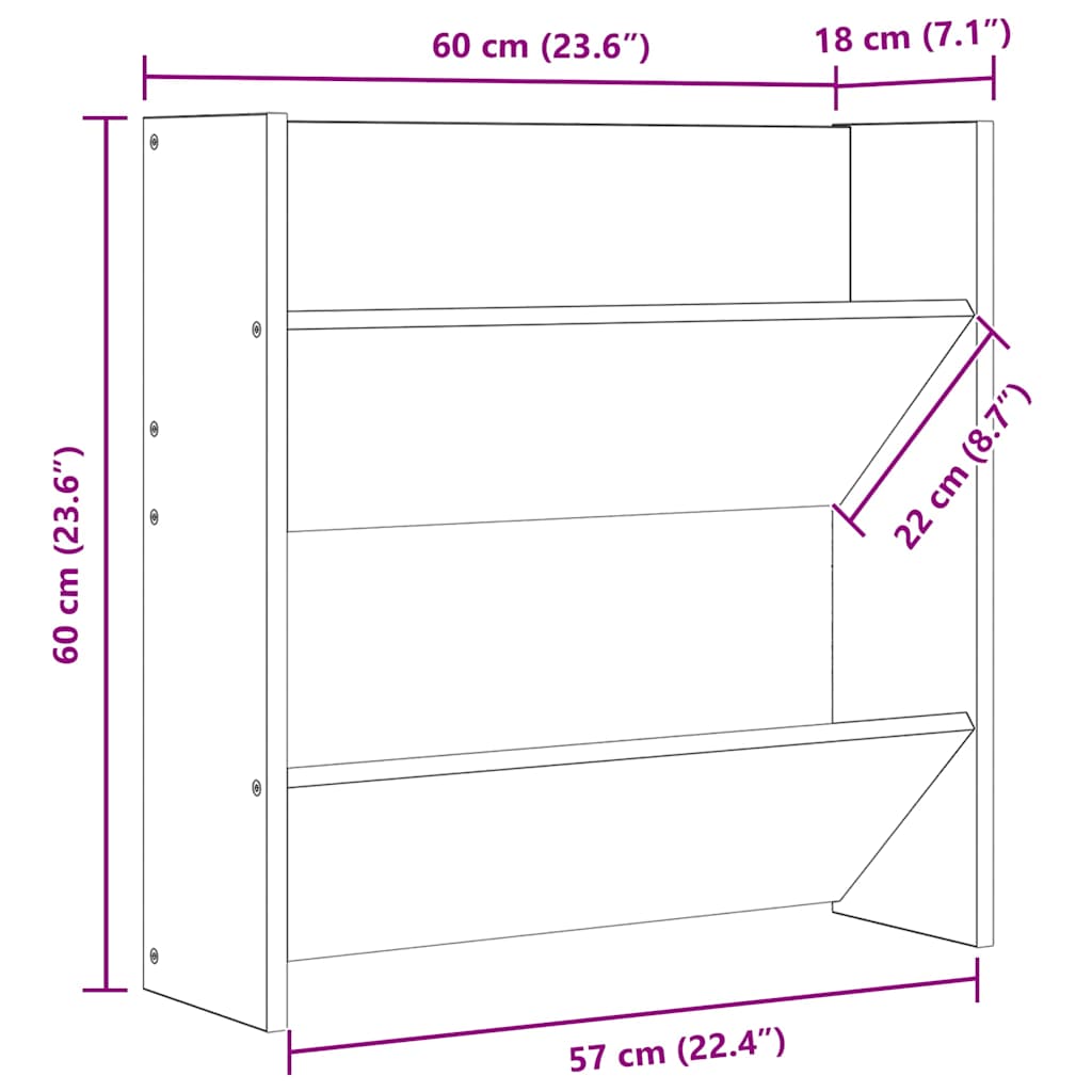 806724 vidaXL Wall Shoe Cabinets 2 pcs Sonoma Oak 60x18x60cm Engineered Wood