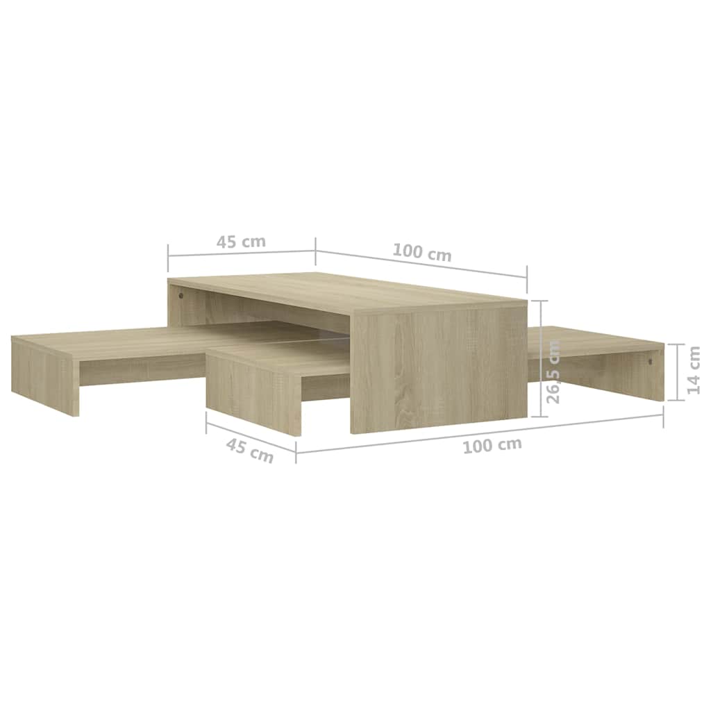 806798 vidaXL Nesting Coffee Table Set Sonoma Oak 100x100x26,5 cm Engineered Wood