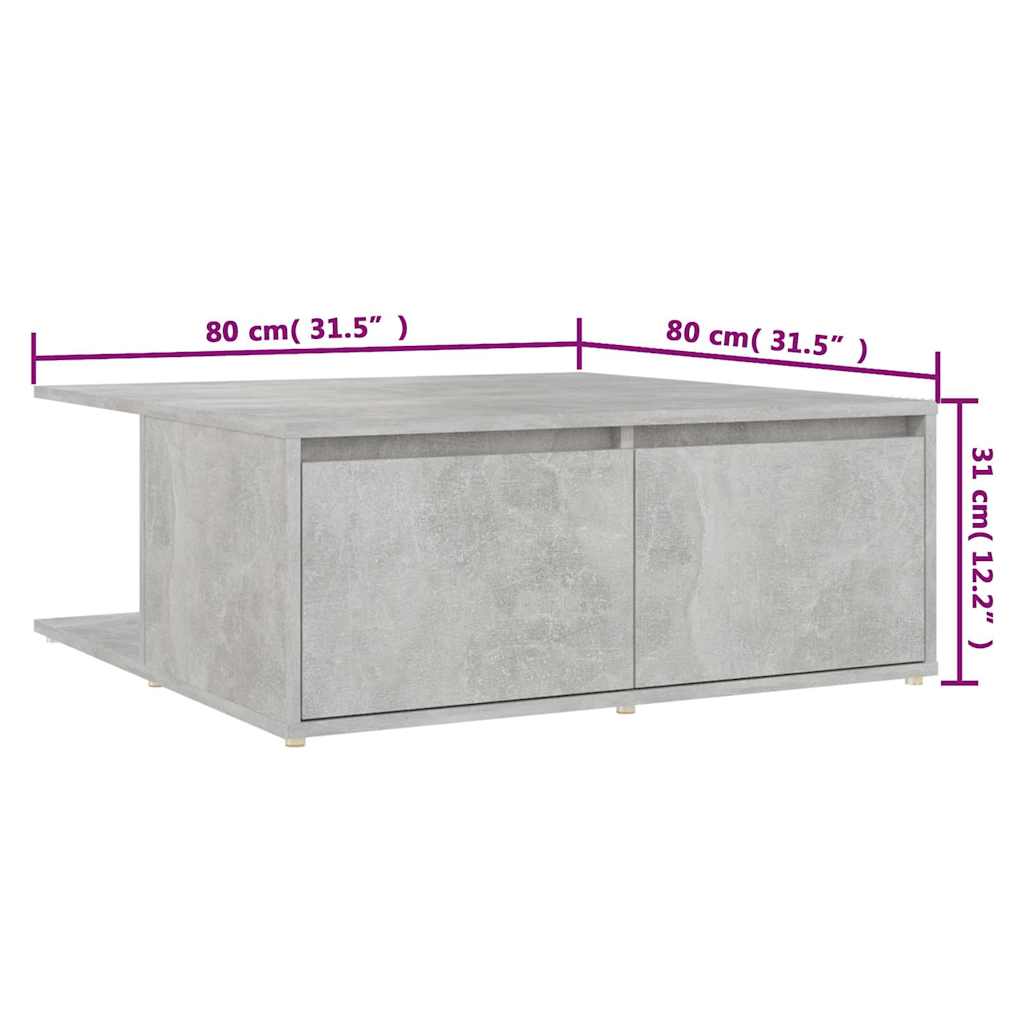 806880 vidaXL Coffee Table Concrete Grey 80x80x31 cm Engineered Wood