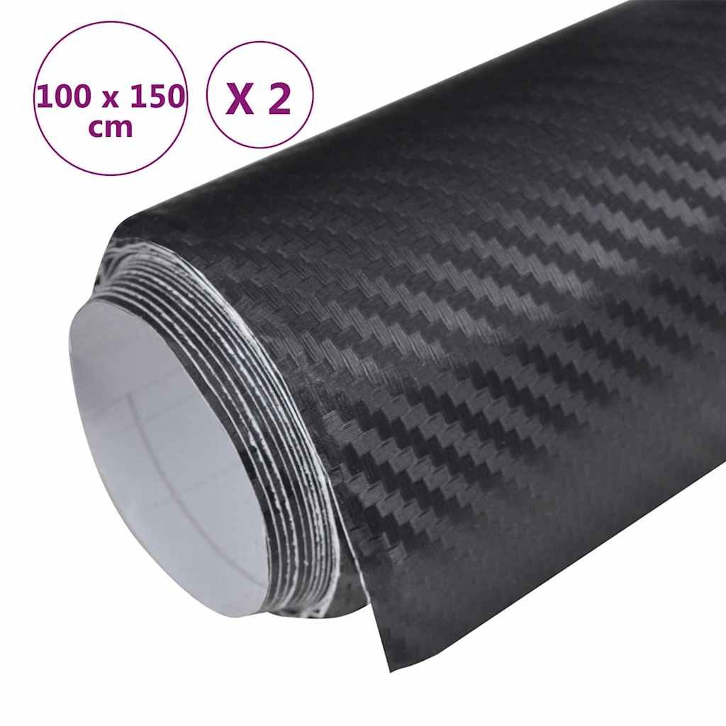 210716 vidaXL Car Films 2 pcs 3D Black 100x150 cm