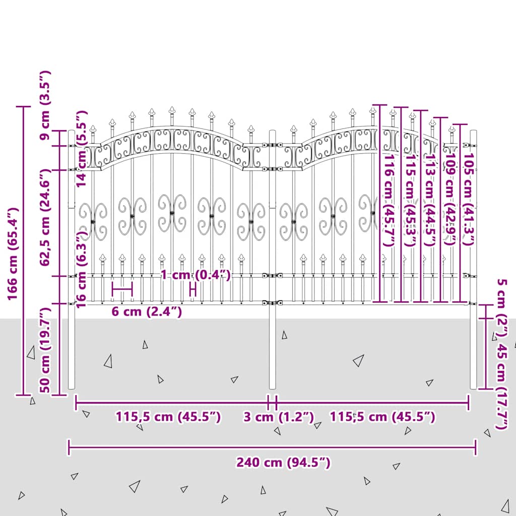 Garden Fence KAMPEN with Spear Top Black 240x125 cm Steel