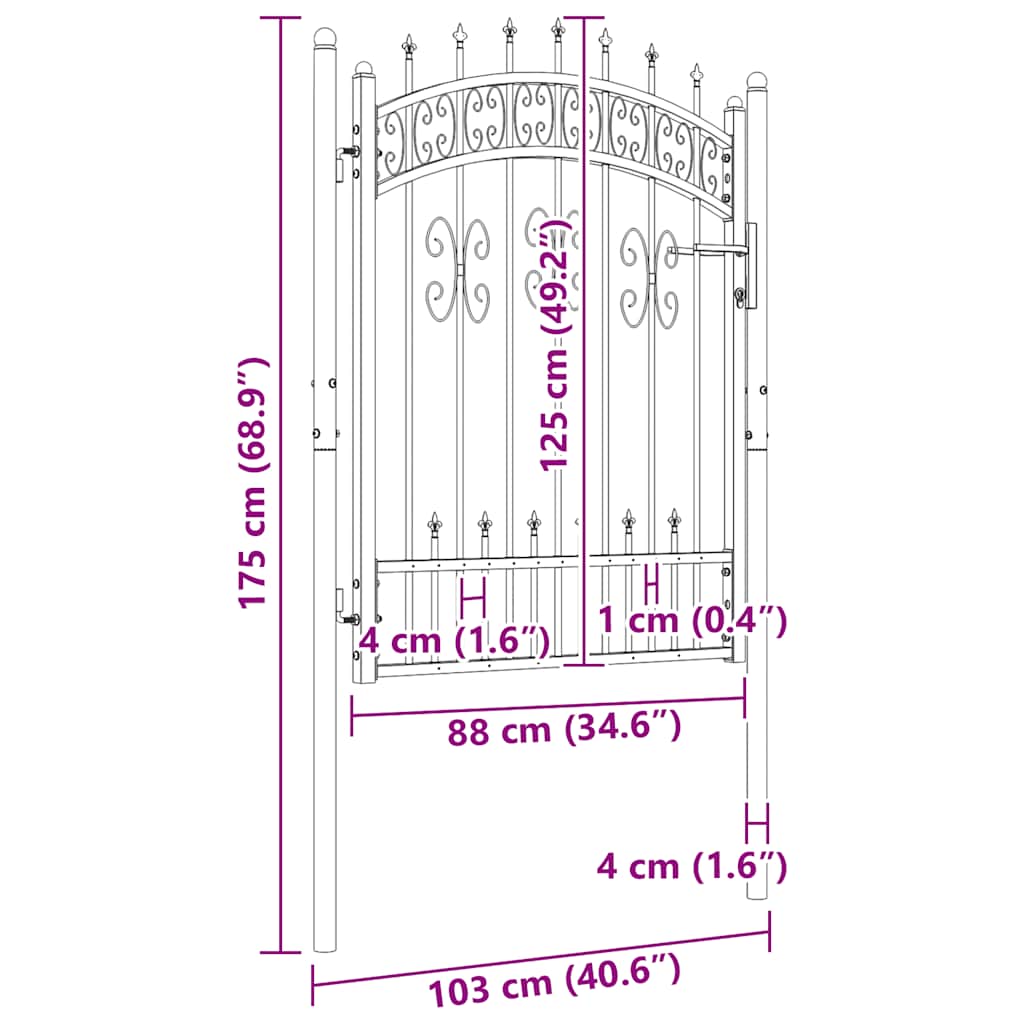 Fence Gate "KAMPEN" with Spear Top Black 103x125 cm Steel