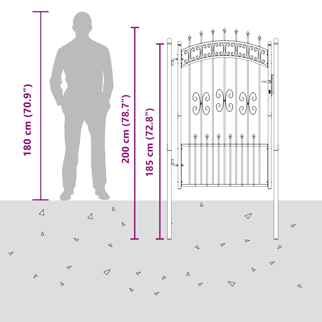 Fence Gate with Spear Top Black 103x175 cm Powder-coated Steel