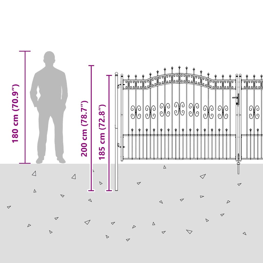 Fence Gate "KAMPEN" with Spear Top Black 394,5x150 cm Steel