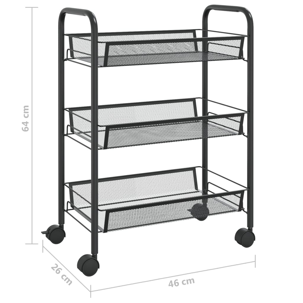 336322 vidaXL 3-Tier Kitchen Trolley Black 46x26x64 cm Iron