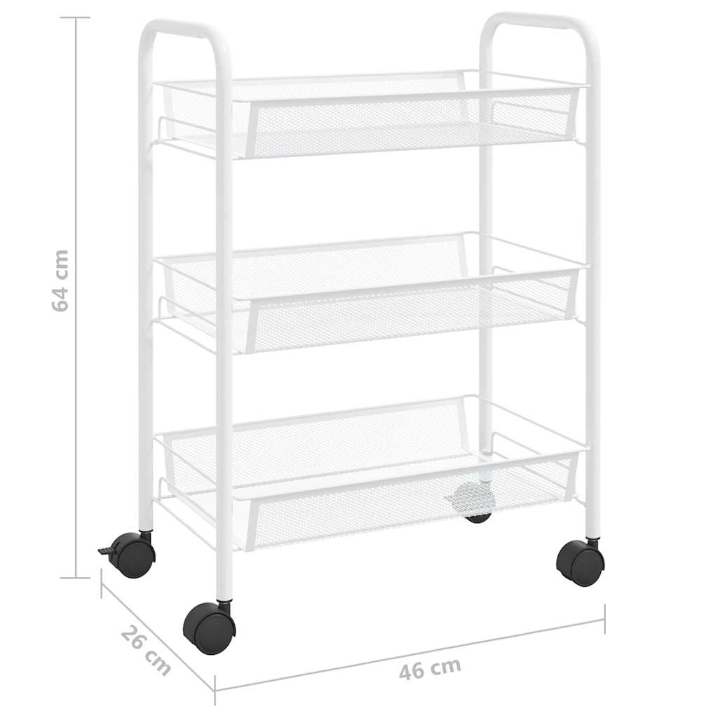 336323 vidaXL 3-Tier Kitchen Trolley White 46x26x64 cm Iron