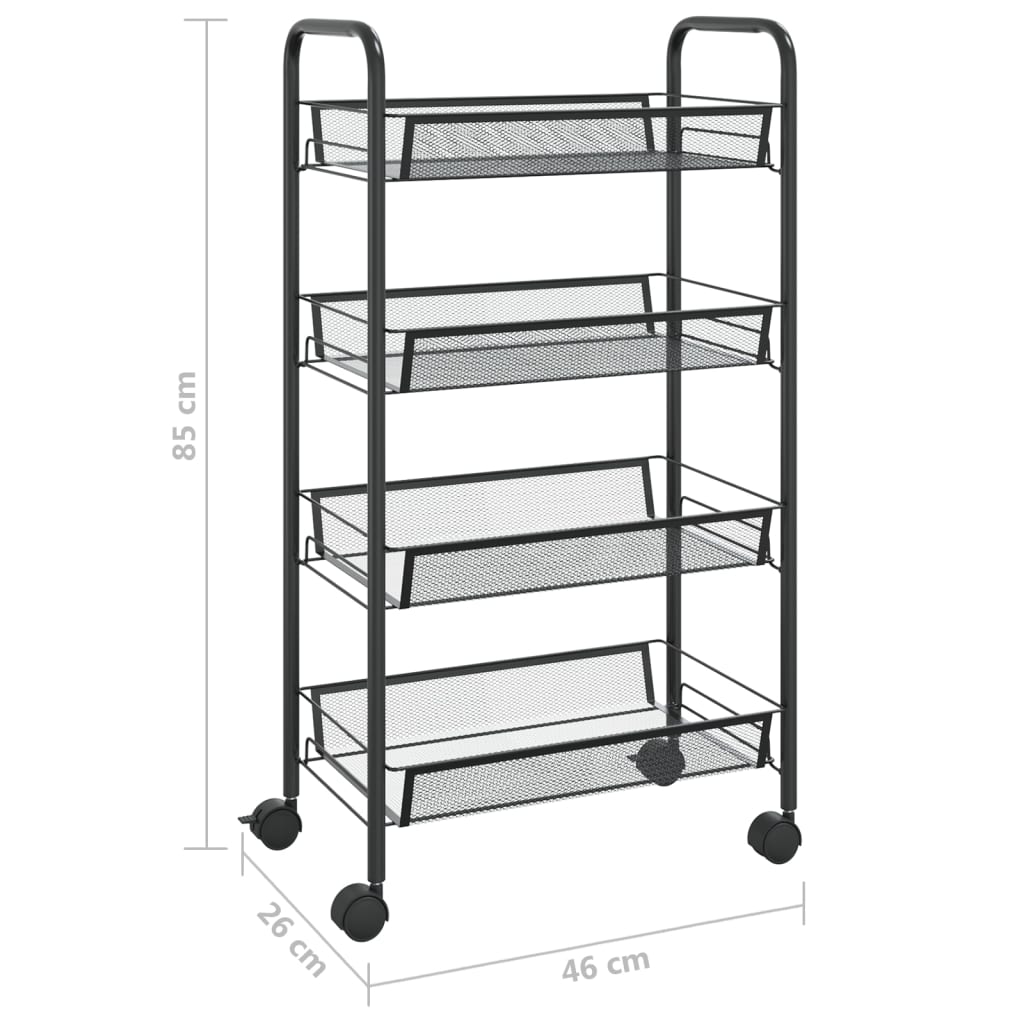 336325 vidaXL 4-Tier Kitchen Trolley Black 46x26x85 cm Iron
