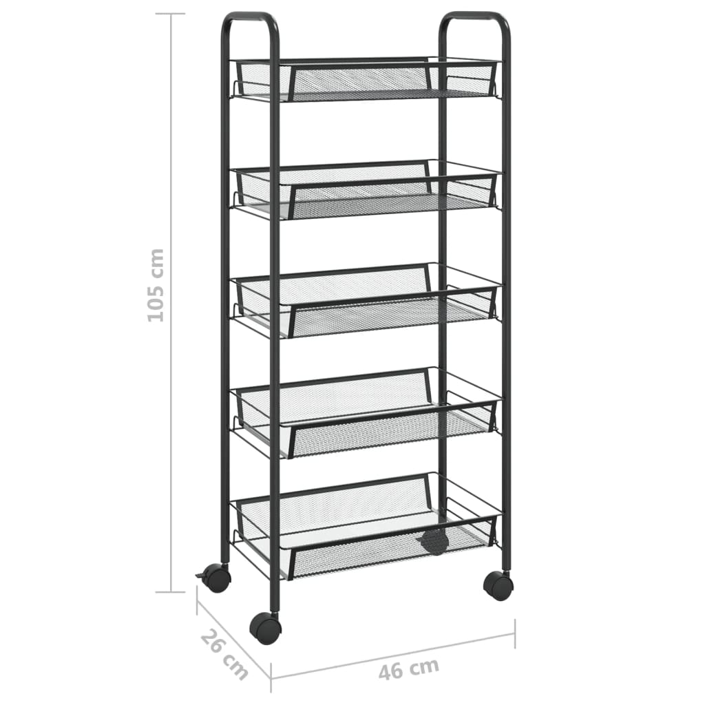 336328 vidaXL 5-Tier Kitchen Trolley Black 46x26x105 cm Iron