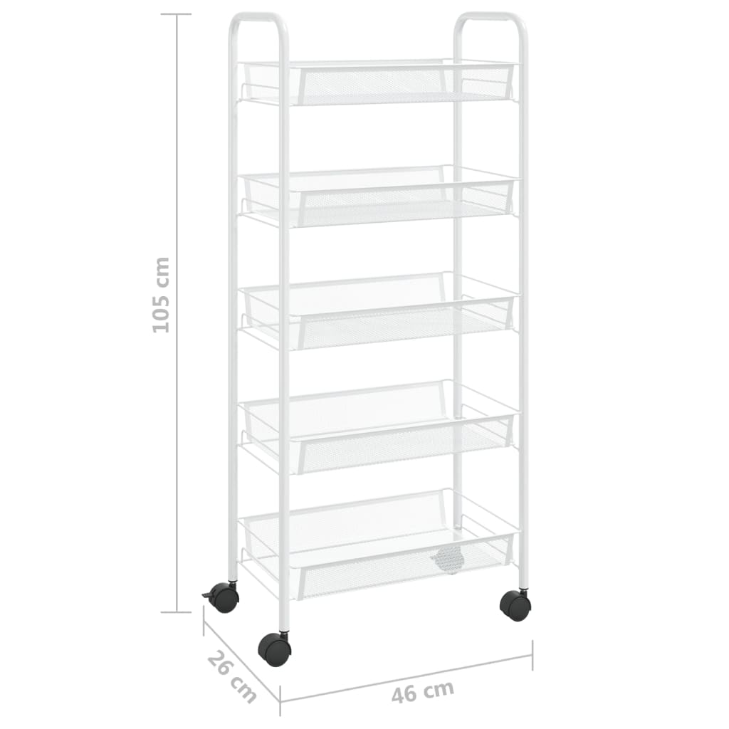 336329 vidaXL 5-Tier Kitchen Trolley White 46x26x105 cm Iron