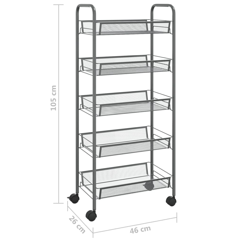 vidaXL 5-Tier Kitchen Trolley Grey 46x26x105 cm Iron