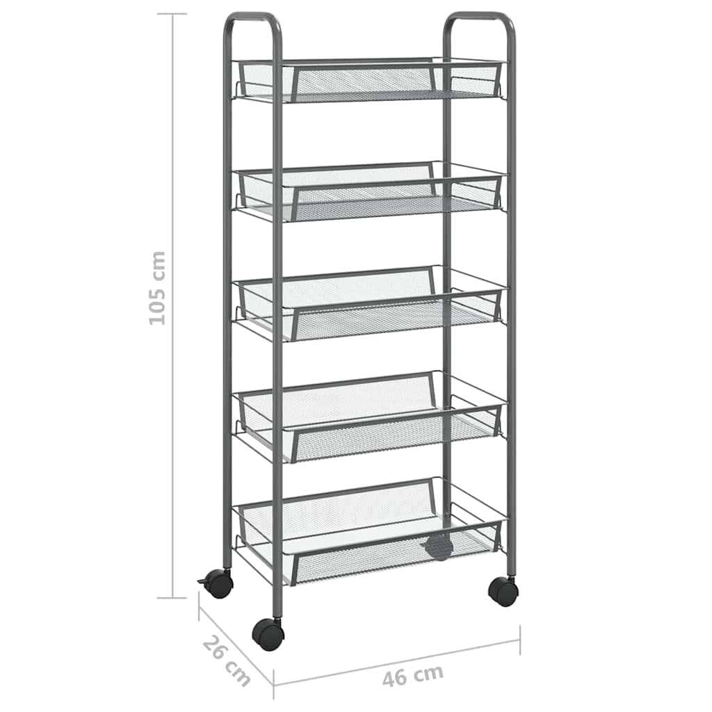 336330 vidaXL 5-Tier Kitchen Trolley Grey 46x26x105 cm Iron