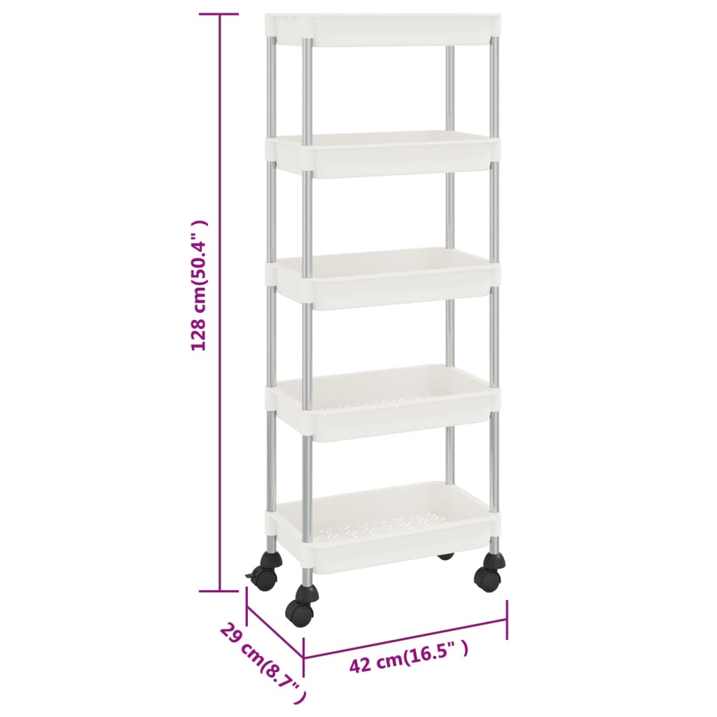 336332 vidaXL 5-Tier Kitchen Trolley White 42x29x128 cm Iron and ABS