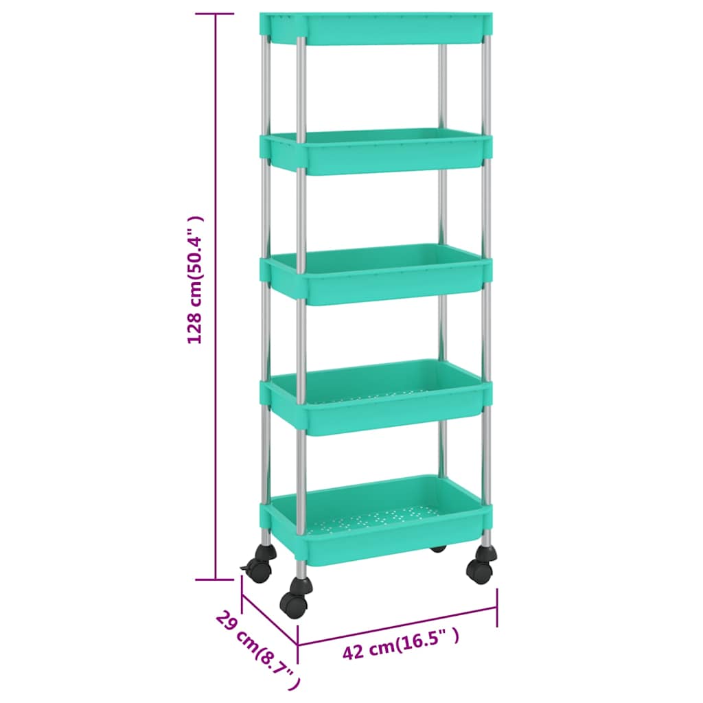 336334 vidaXL 5-Tier Kitchen Trolley Turquoise 42x29x128 cm Iron and ABS