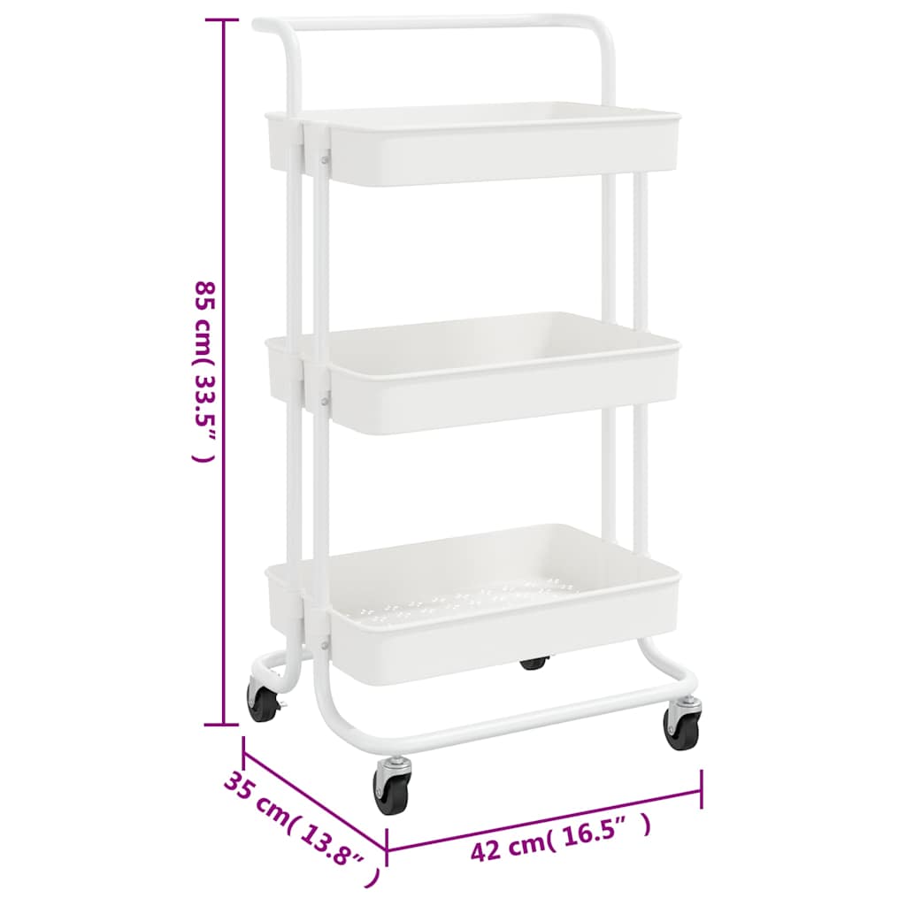 336336 vidaXL 3-Tier Kitchen Trolley White 42x35x85 cm Iron and ABS