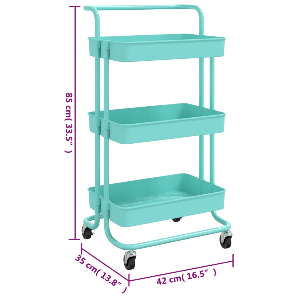 336338 vidaXL 3-Tier Kitchen Trolley Turquoise 42x35x85 cm Iron and ABS