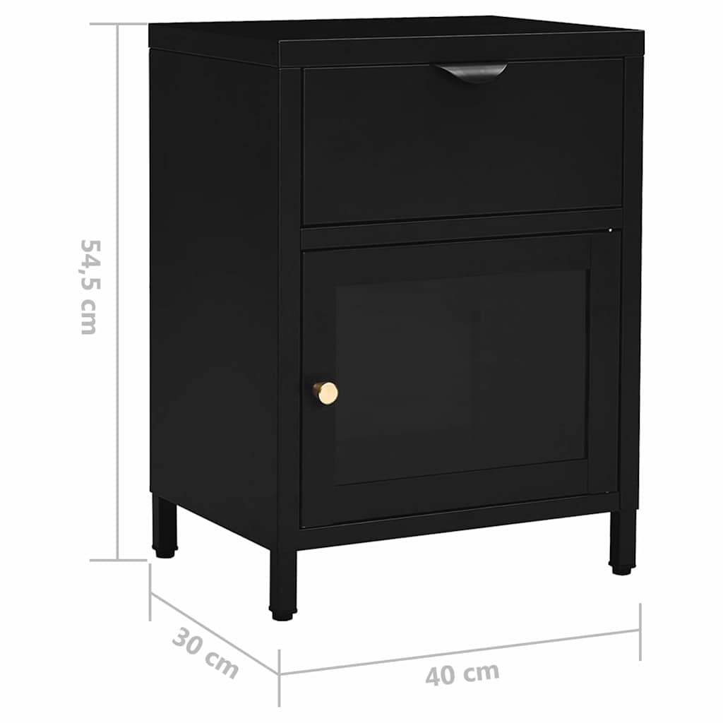 336052 vidaXL Nightstand Black 40x30x54,5 cm Steel and Glass