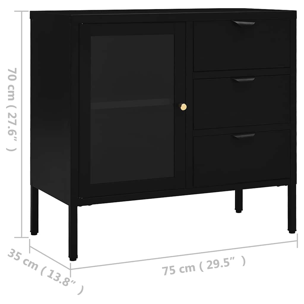 336073 vidaXL Sideboard Black 75x35x70 cm Steel and Tempered Glass