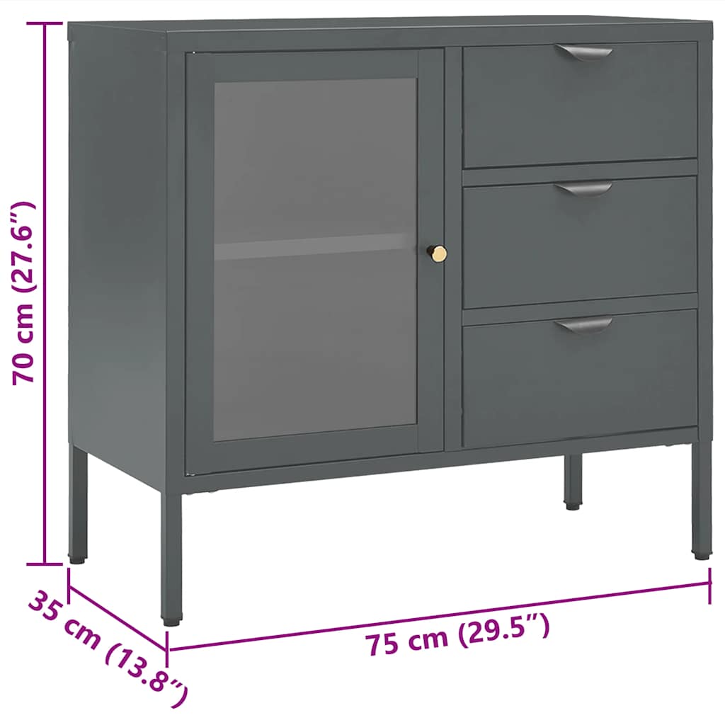 336075 vidaXL Sideboard Anthracite 75x35x70 cm Steel and Tempered Glass