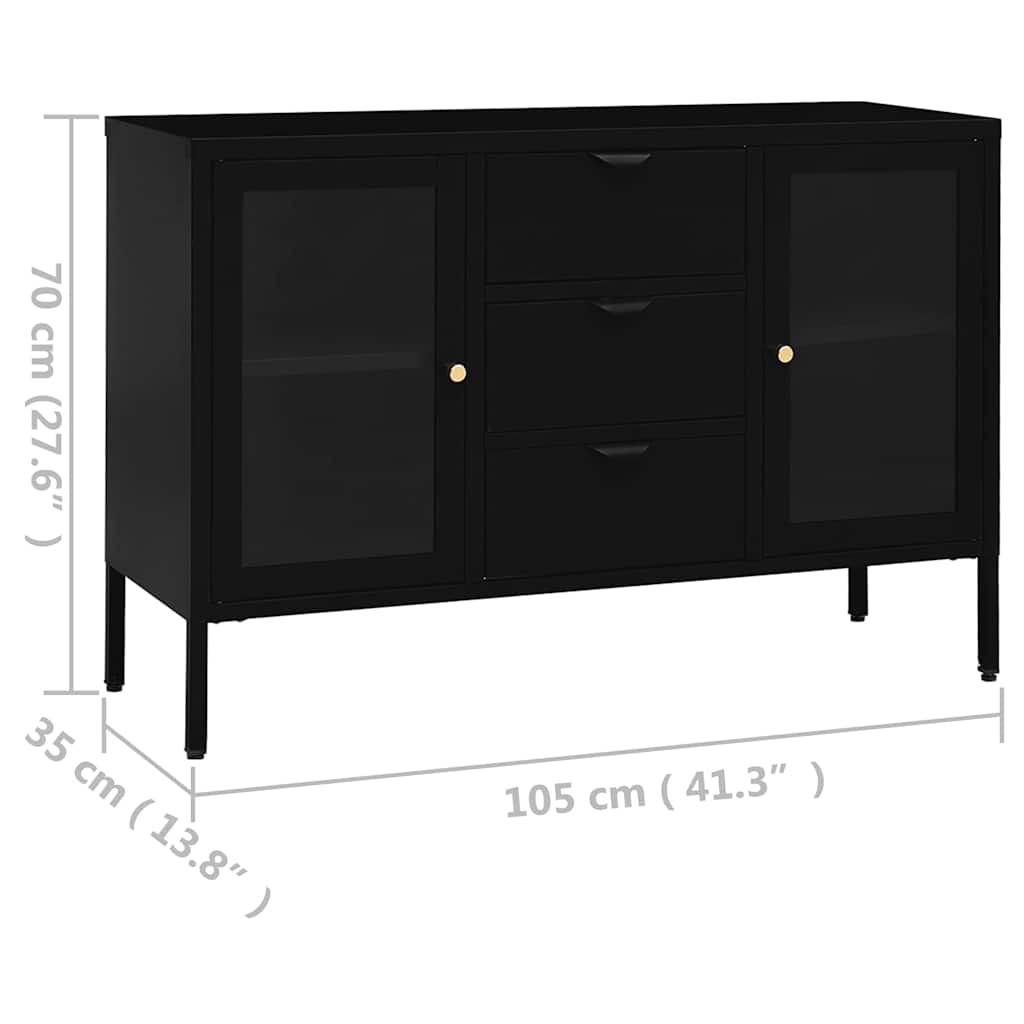 336076 vidaXL Sideboard Black 105x35x70 cm Steel and Tempered Glass
