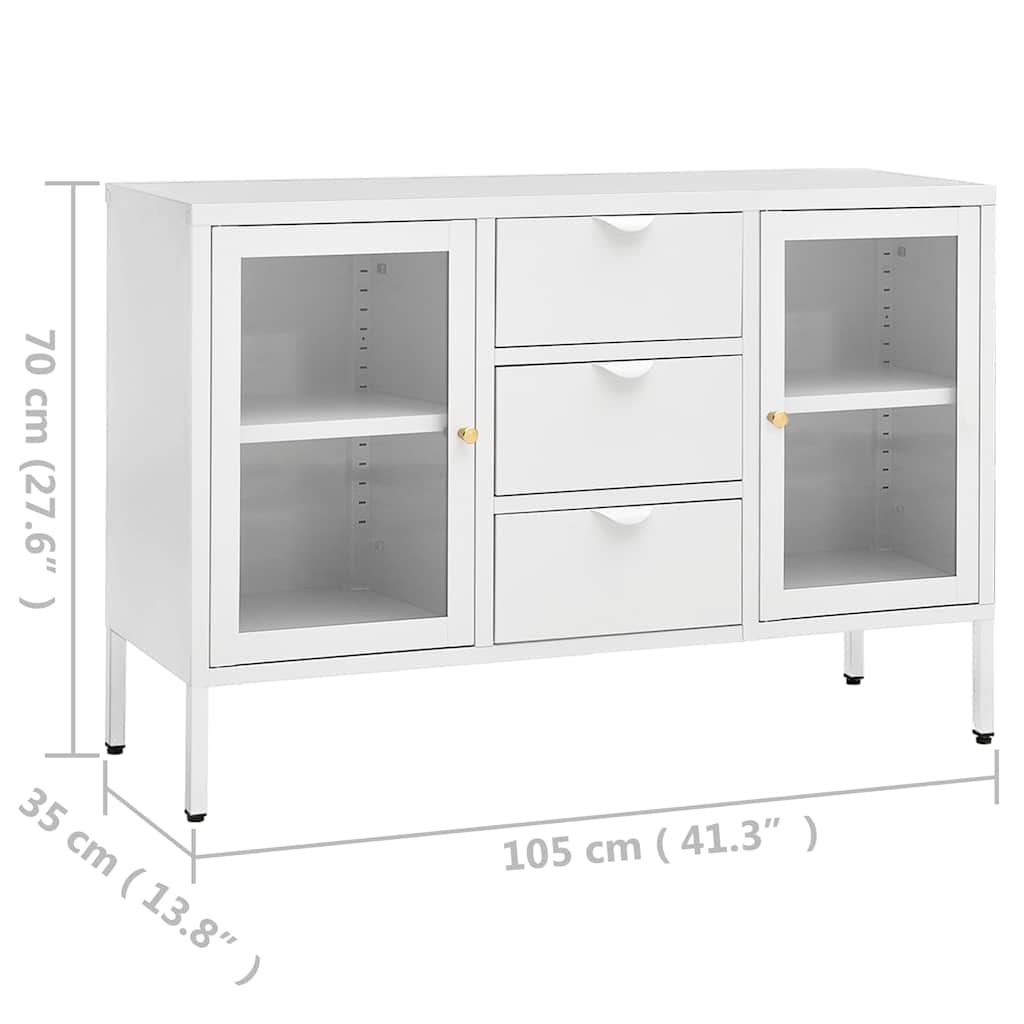 336077 vidaXL Sideboard White 105x35x70 cm Steel and Tempered Glass