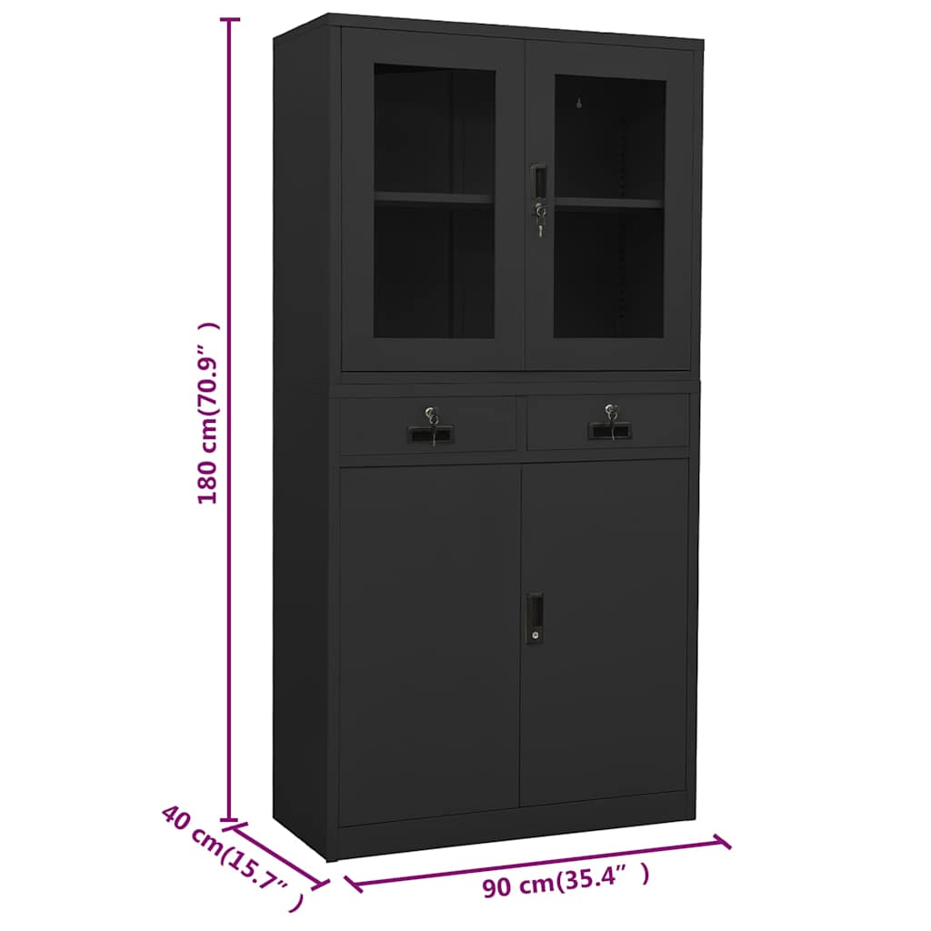 Office Cabinet Anthracite 90x40x180 cm Steel and Tempered Glass