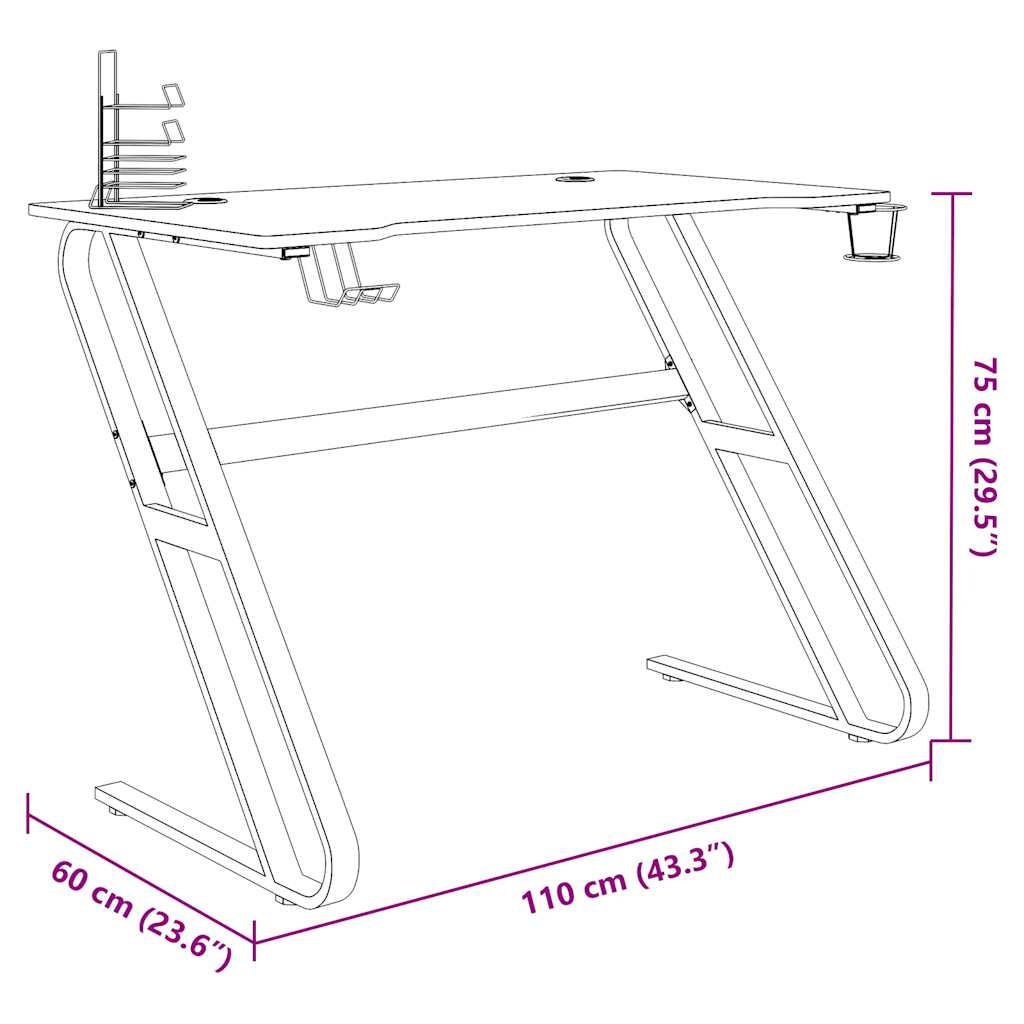Gaming Desk with ZZ Shape Legs Black 110x60x75 cm