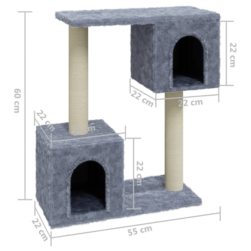 171431 vidaXL Cat Tree with Sisal Scratching Posts Light Grey 60 cm