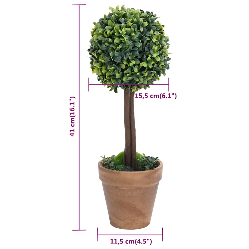 336516 vidaXL Artificial Boxwood Plants 2 pcs with Pots Ball Shaped Green 41 cm
