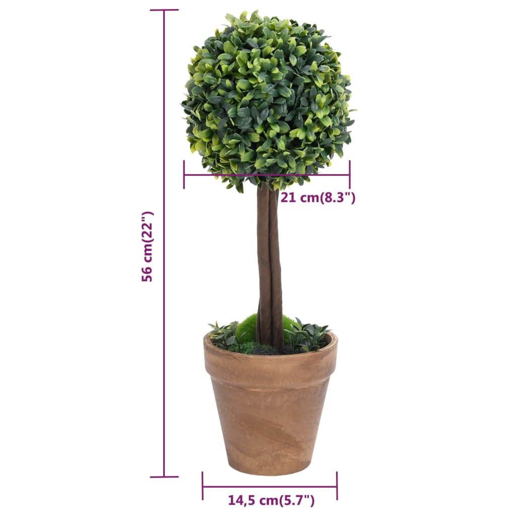 336517 vidaXL Artificial Boxwood Plants 2 pcs with Pots Ball Shaped Green 56 cm