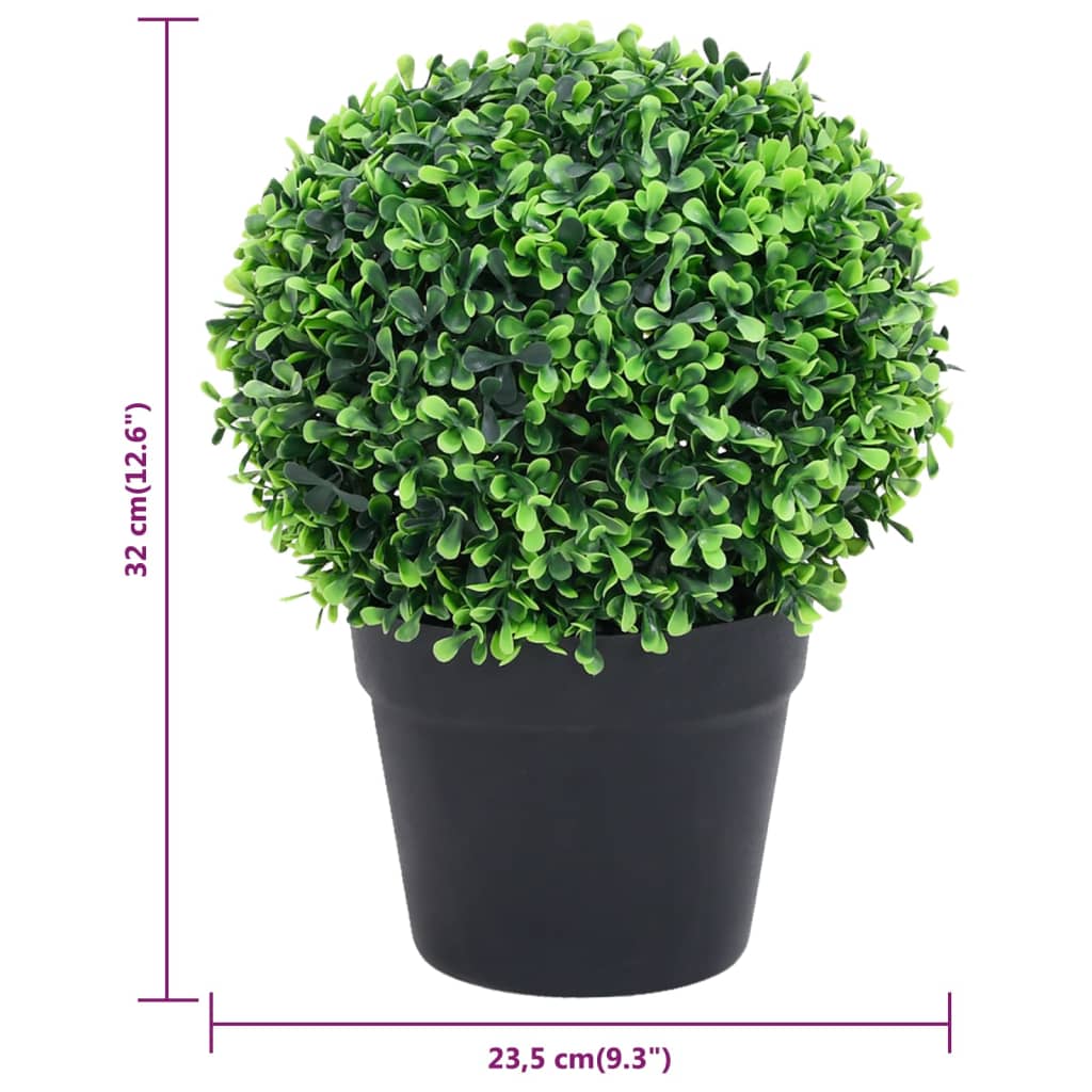 Artificial Boxwood Plants 2 pcs Pots Ball Shaped Green 32 cm