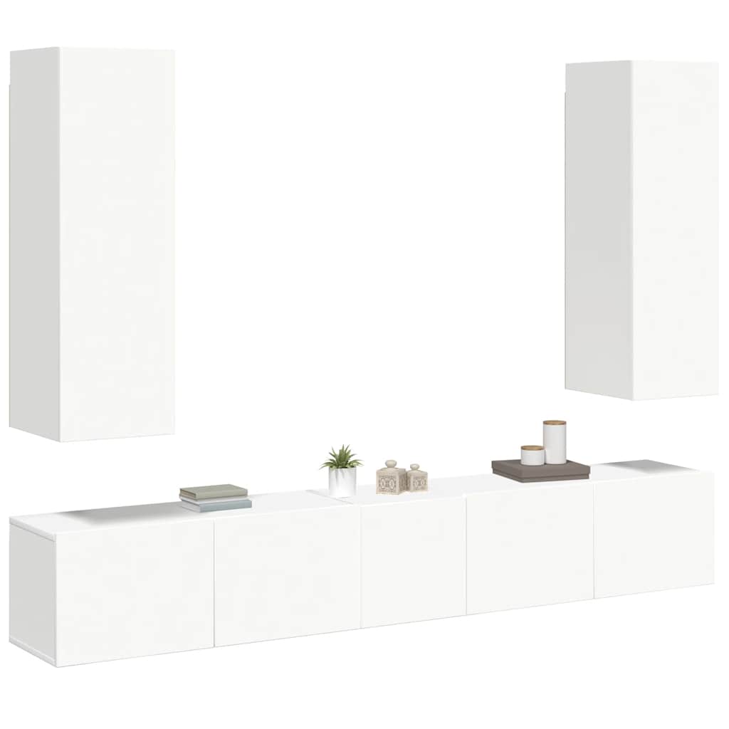 5 Piece TV Cabinet Set White Engineered Wood