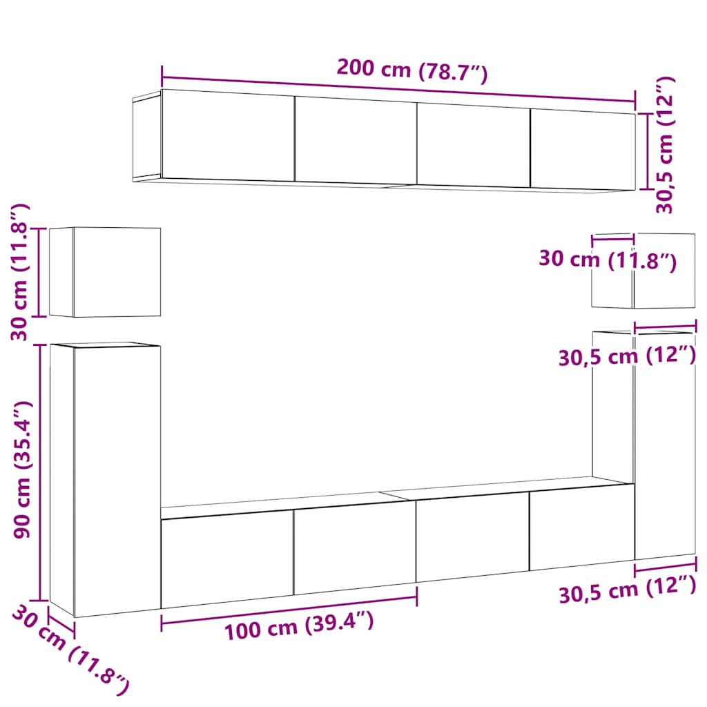 8 Piece TV Cabinet Set Sonoma Oak Engineered Wood