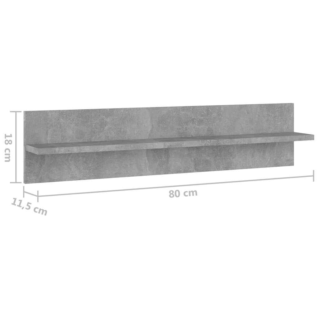 807342 vidaXL Wall Shelves 4 pcs Concrete Grey 80x11,5x18 cm Engineered Wood